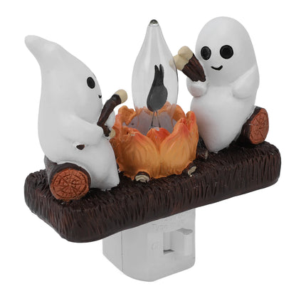 Ghost Campfire Flickering Night Light Resin Ghost Nightlight Energy Saving Flashing Flaming Decoration Spooky for Bedroom
